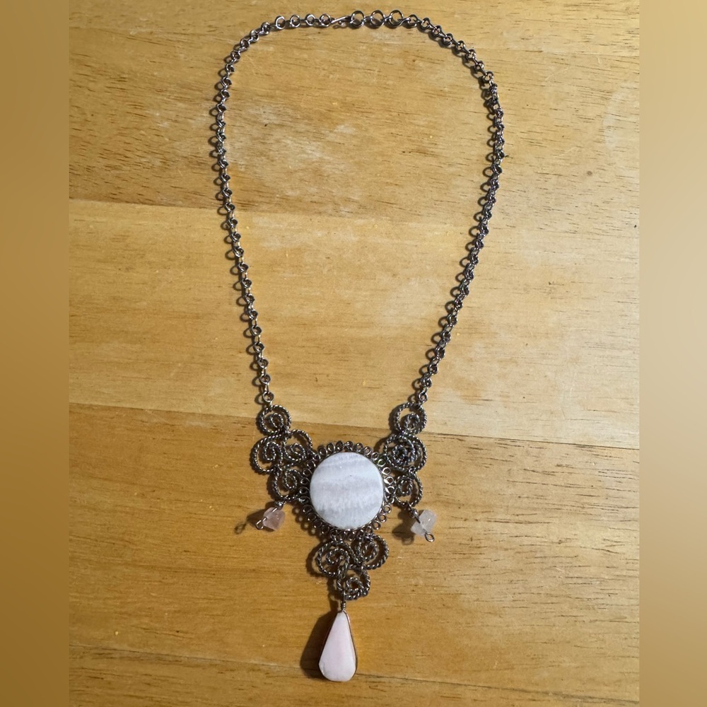 Statement Silver Tone Quartz Necklace